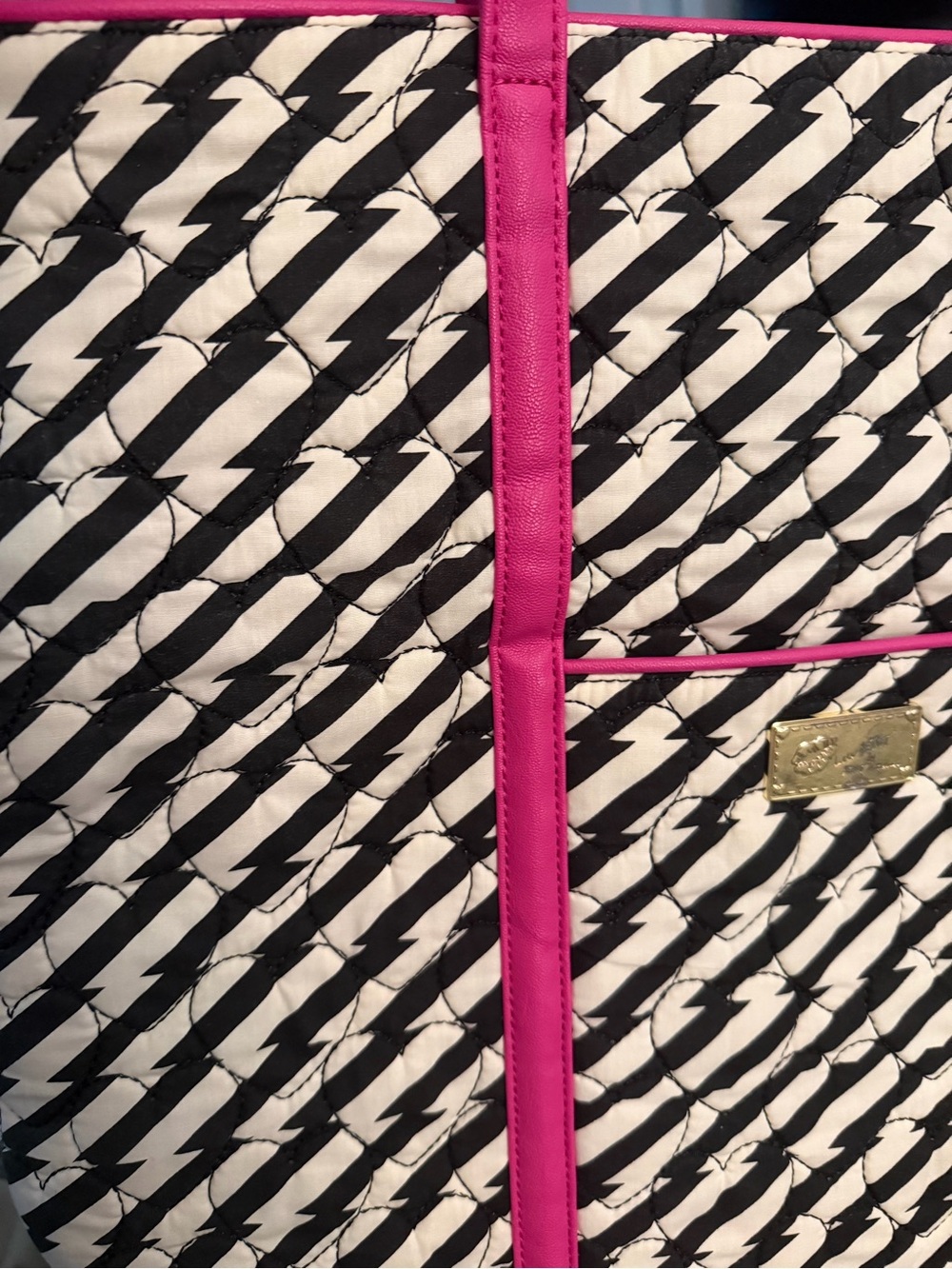 LUV Betsey by Betsey Johnson quilted chevron stripe tote bag with pink accents - Picture 8 of 8